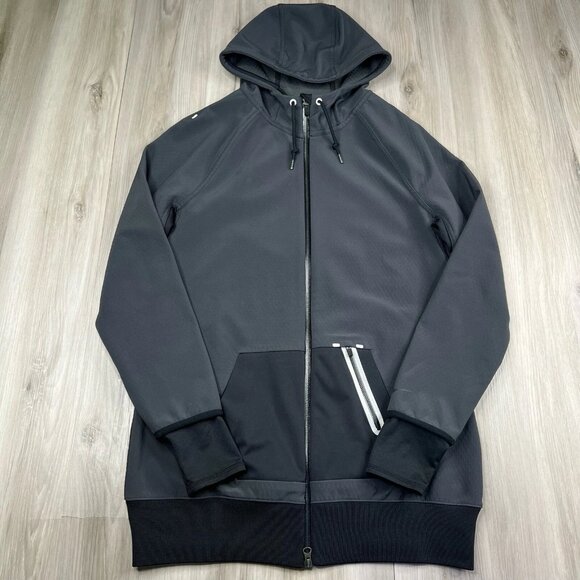 Nike Full Zip Long Sleeve Hoodie Jacket Womens Size L Large Grid Lined Gray - Picture 1 of 10